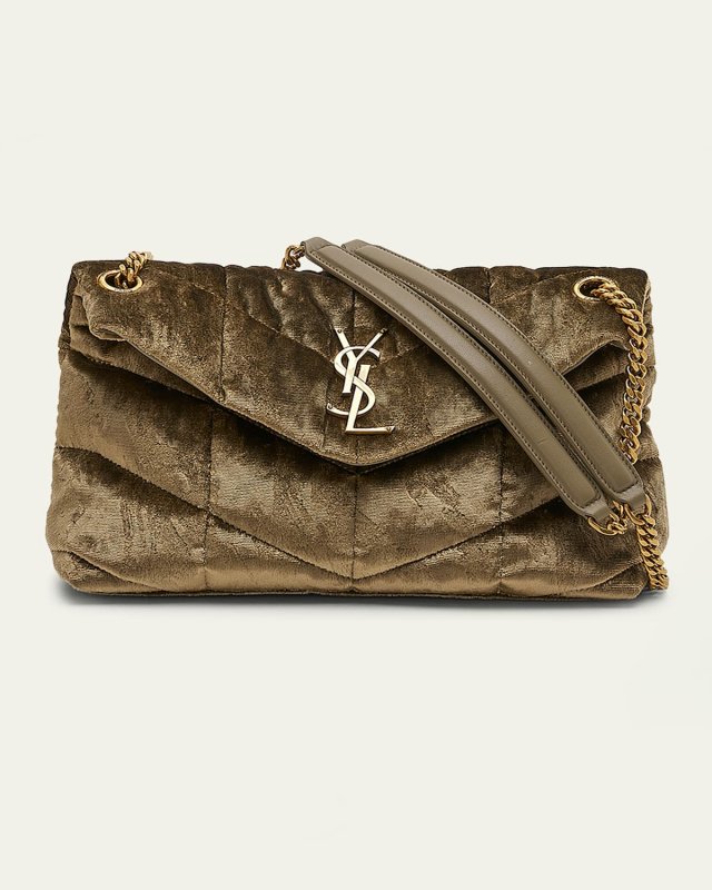 Lou Puffer Small YSL Shoulder Bag in Quilted Velvet